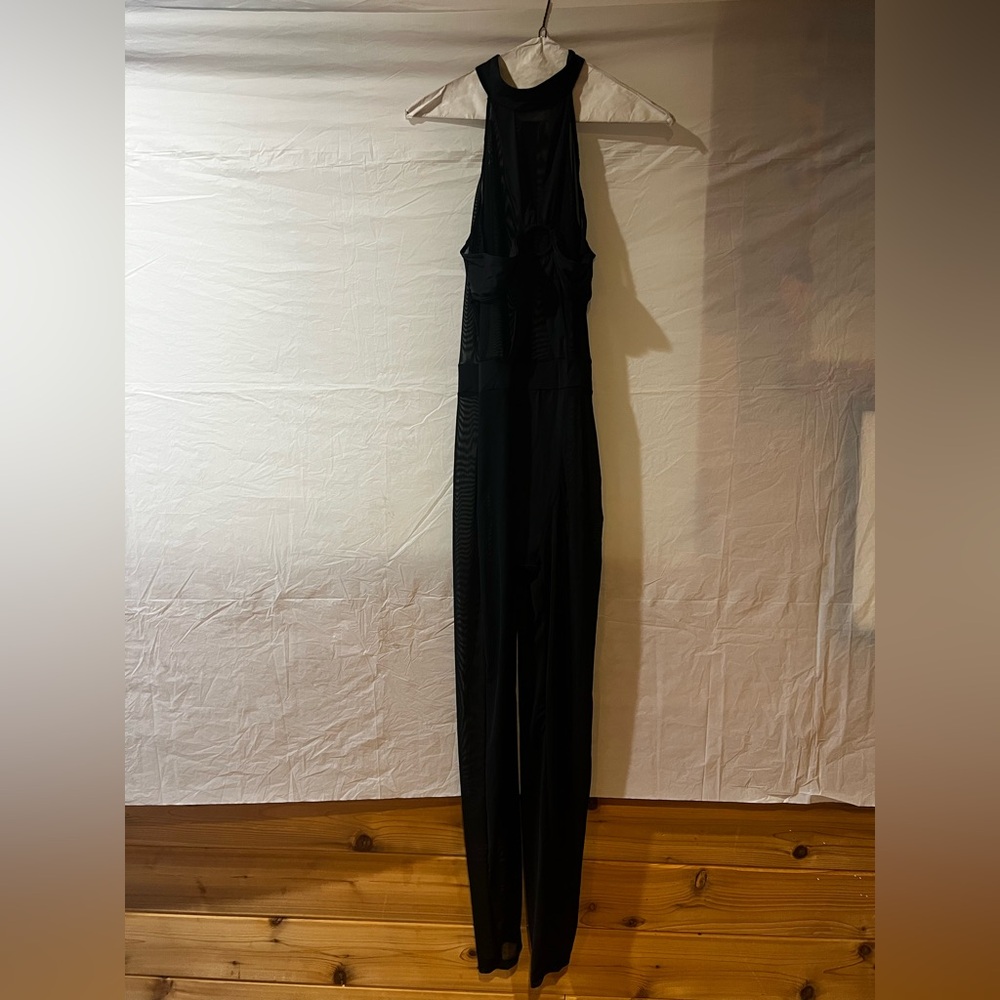 Fashion Nova Black Mesh Jumpsuit Medium